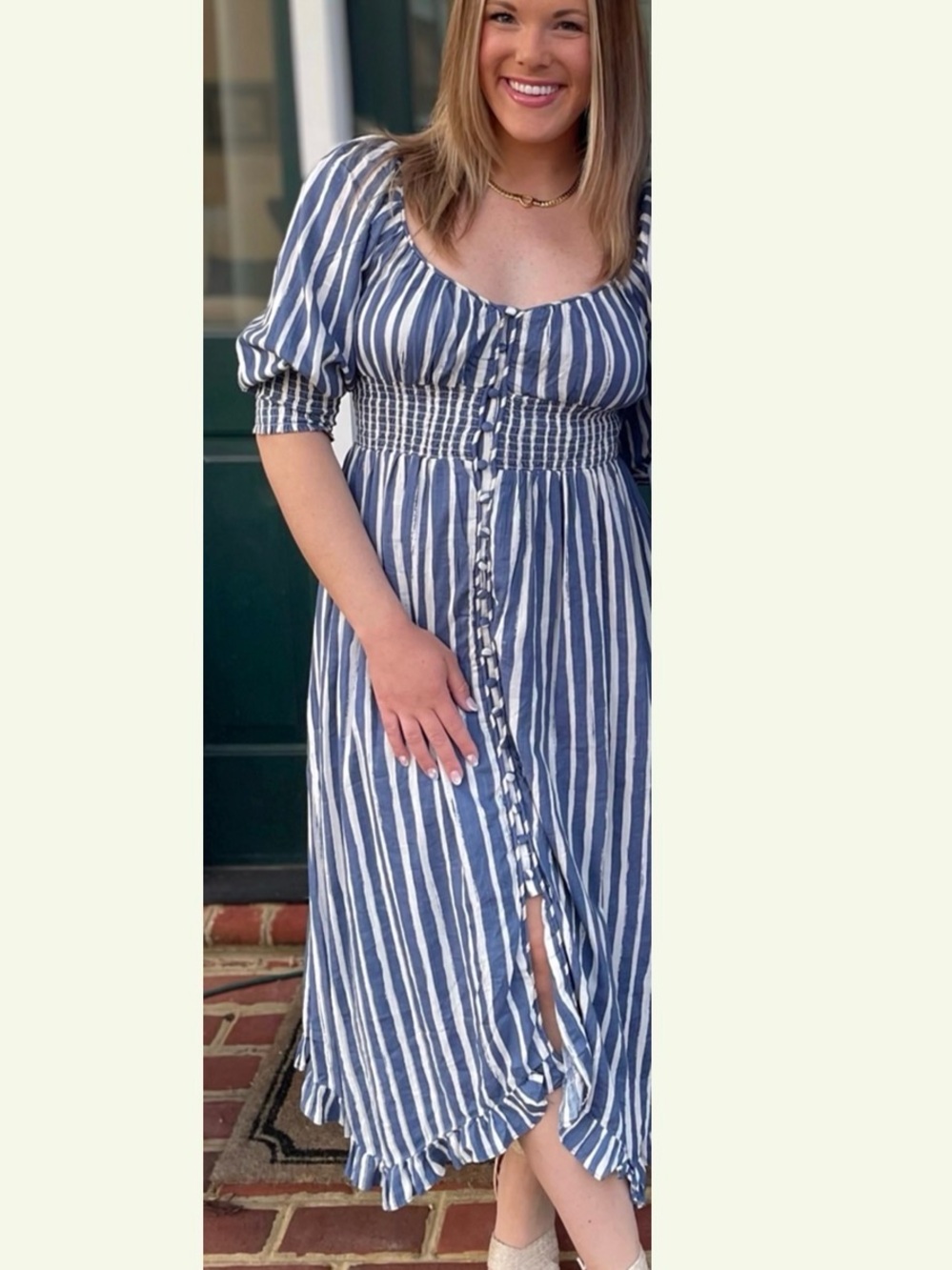 Anthropologie 1X Striped Long-Sleeve Sweetheart Button Front Peasant Dress NWT - Picture 3 of 12